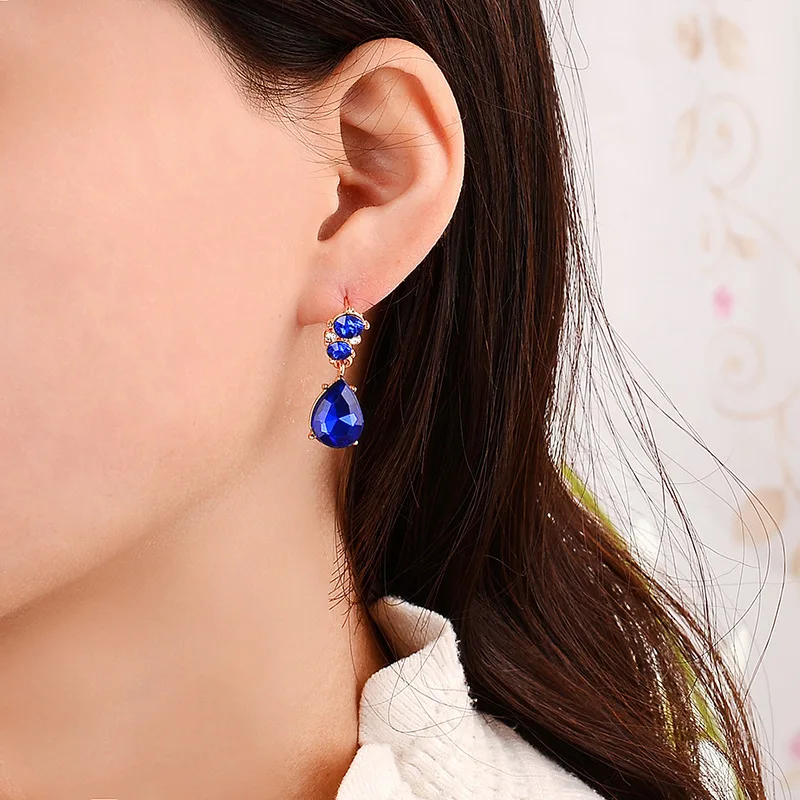 Зеленый синий черный капельное хрустальное ожерелье с цветком висячие серьги