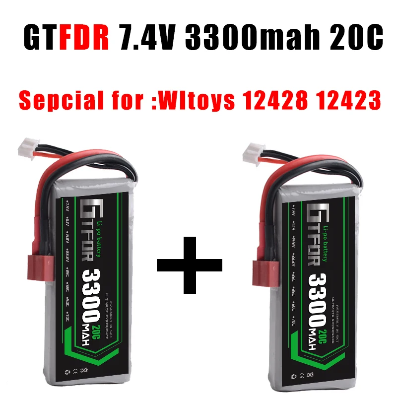 GTFDR POWER 2 шт. RC Lipo батарея 2S 7,4 V 3300mah 20C Max40C foryuefei 03 Wltoys 12428 12423 1:12 RC автомобиль Запчасти RC лодка
