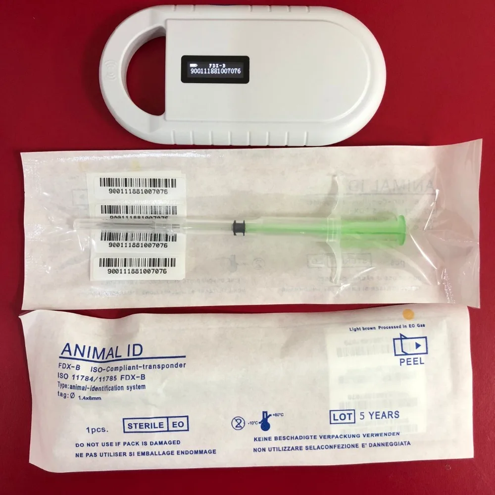 100 шт. ПЭТ микрочипы 1 4*8 мм ISO11784/785 FDX-B кошка собака шприц для змей + Pet сканер