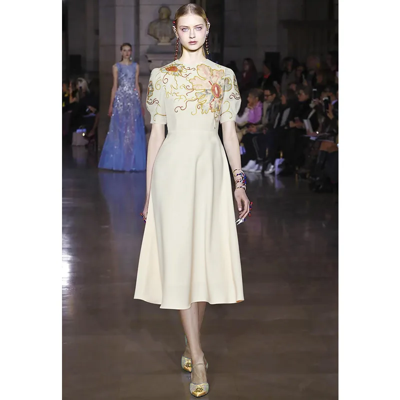 2019 летнее роскошное Белое Женское платье для подиума с вышивкой высокое качество