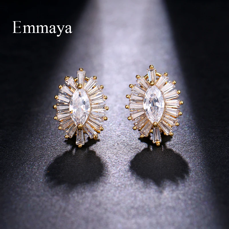 Серьги-гвоздики Emmaya, циркониевые серьги-гвоздики с солнечным цветком, кубический цирконий, серебро и розовое золото, для женщин, Роскошные вечерние подарки