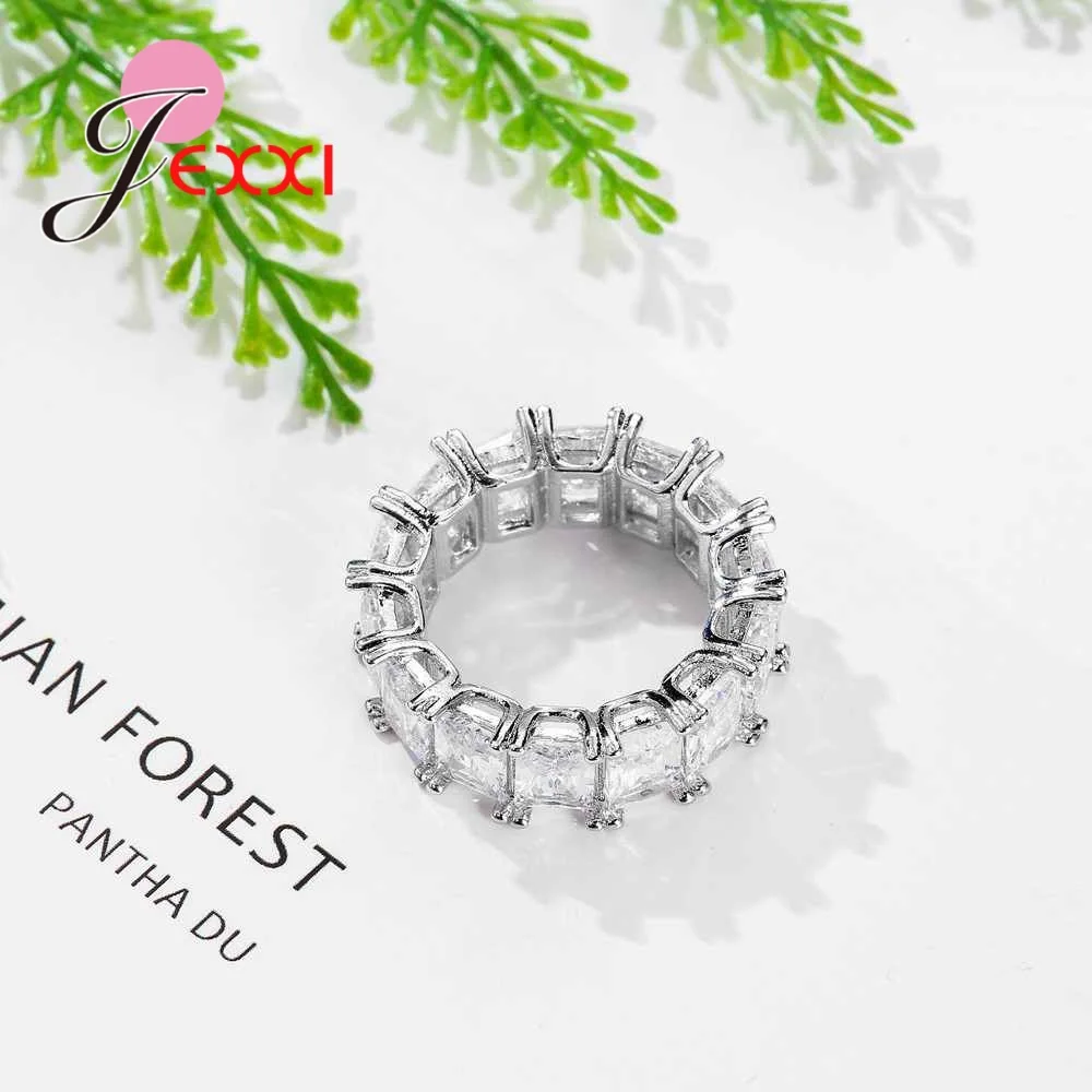 

Brand Attractive White Clearly Cubic Stones 925 Sterling Silver Finger Ring Party Anniversary Jewelry Women Accessories