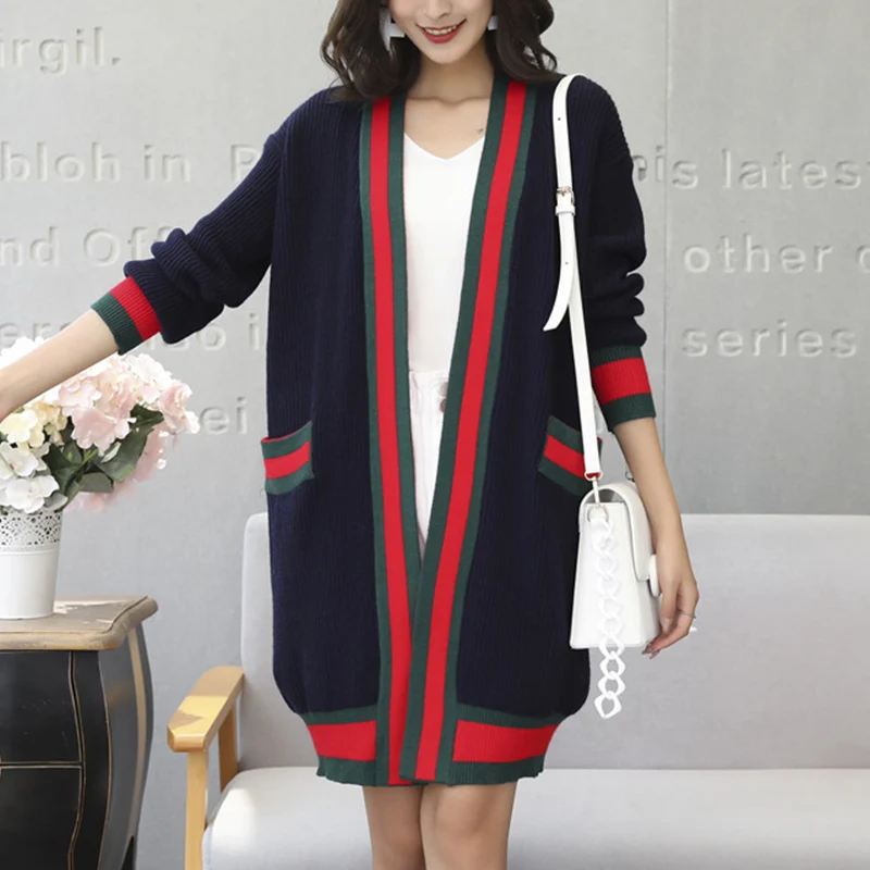 Spring New Wild Loose Long Knitwear Cardigan Women Sweater Coat Sleeve Patchwork wz321 |