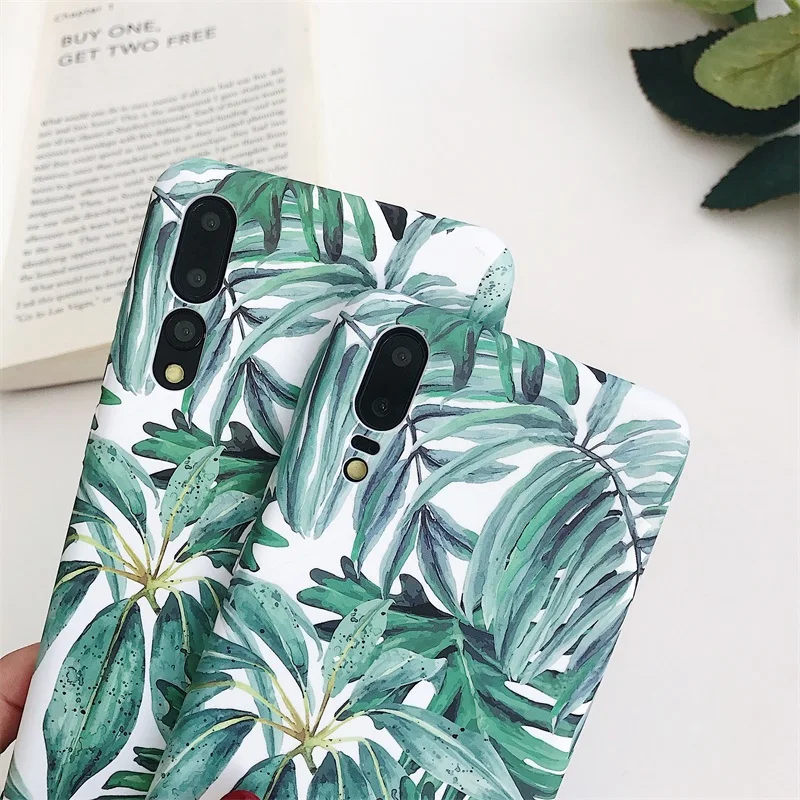 For Xiaomi Note 6 6X 5X 8 SE 3 Cute Cartoon Case Green leaves Hard PC half Cover |