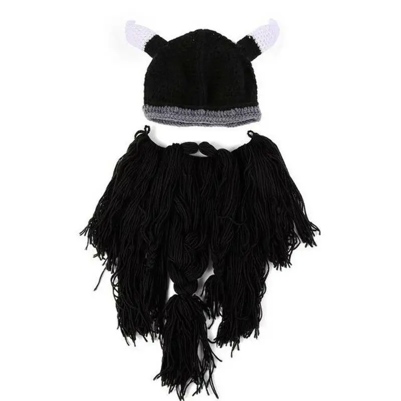 D Мужская шапка Viking Beard вязаная крутая шапочка с рожком шапка для бороды веселые рождественские подарки забавная длинная шапка викинга ручной работы - Цвет: D