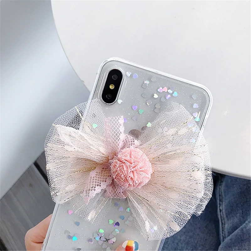 Pink Lace Flower Bud Phone Case for iphone XS Max XR X All-inclusive Anti-fall Soft Cover 6 6s 7 8Plus Female |