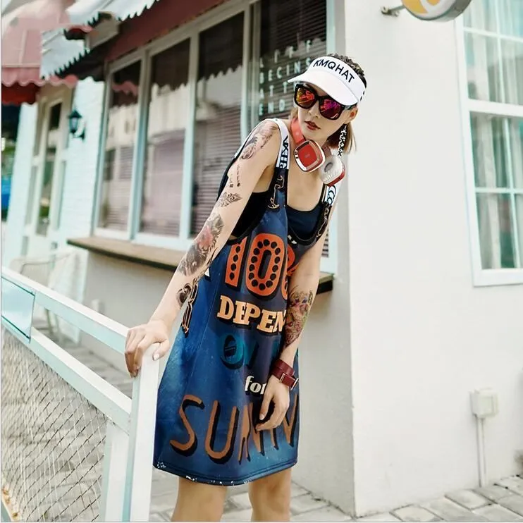 

2019 New Summer Dresses Letter 100 Strap Dresses For Women Personality Dress Dance Clothes Streetwear