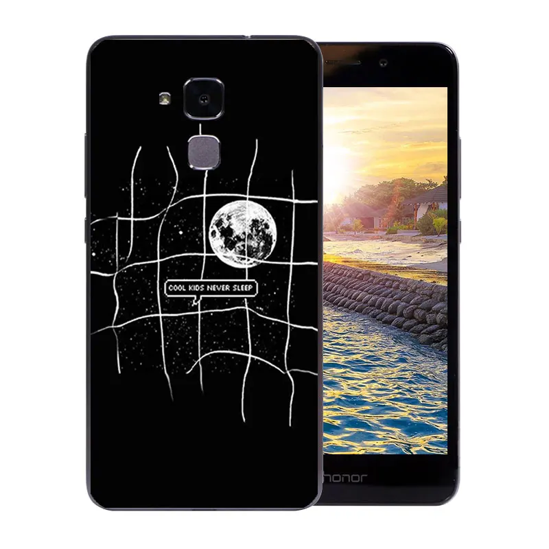 5.2&quot Phone Case For Huawei Honor 5C Shell Clear Soft Silicone for 7 Lite GT3 Black Matte Back Cover Grimace Pattern |