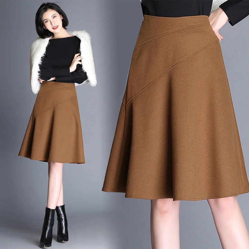LXMSTH/осенне-зимняя женская шерстяная юбка с высокой талией Корейская большого