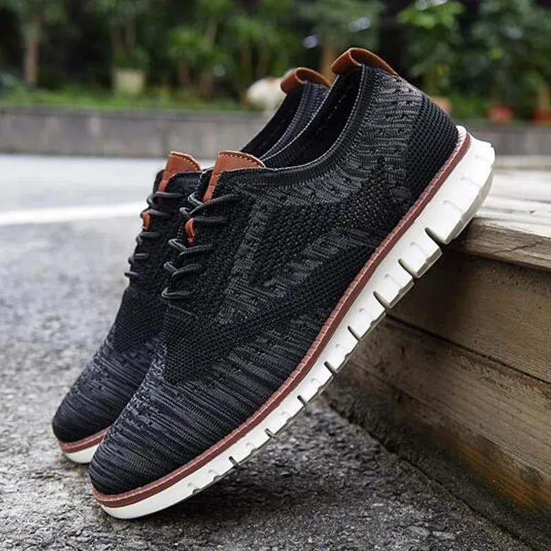 2019 New Bullock Men's Sneakers Ultra-Light Lace-Up Hollow Breathable Casual Shoes Knitted Mesh Large Size 38-46 Man Footwear | Обувь
