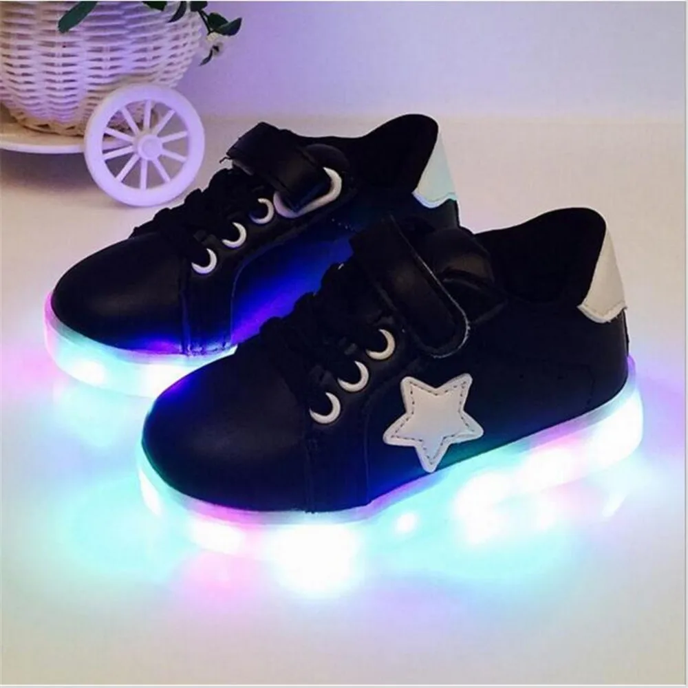 Children Shoes With Light Chaussure Led Enfant Spring Autumn New Stars Girls Sports Breathable Boys Sneakers | Детская одежда и