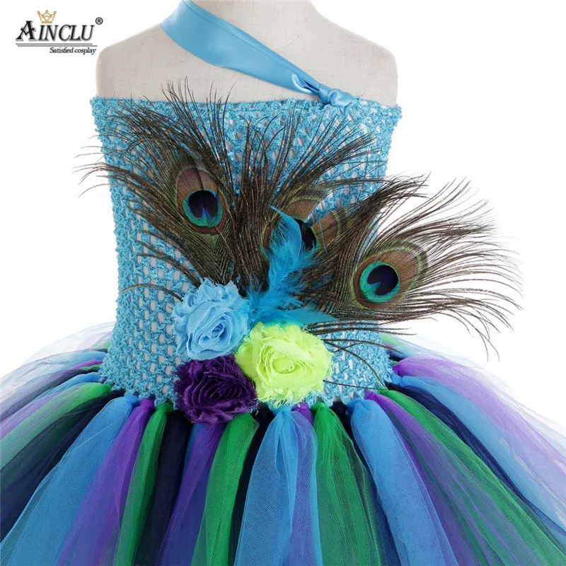 

Ainclu Princess Girls Peacock Feather Tutu Dress Photo Prop Halloween Cosplay Costume Baby Kids Birthday Party Dress 1-12Y