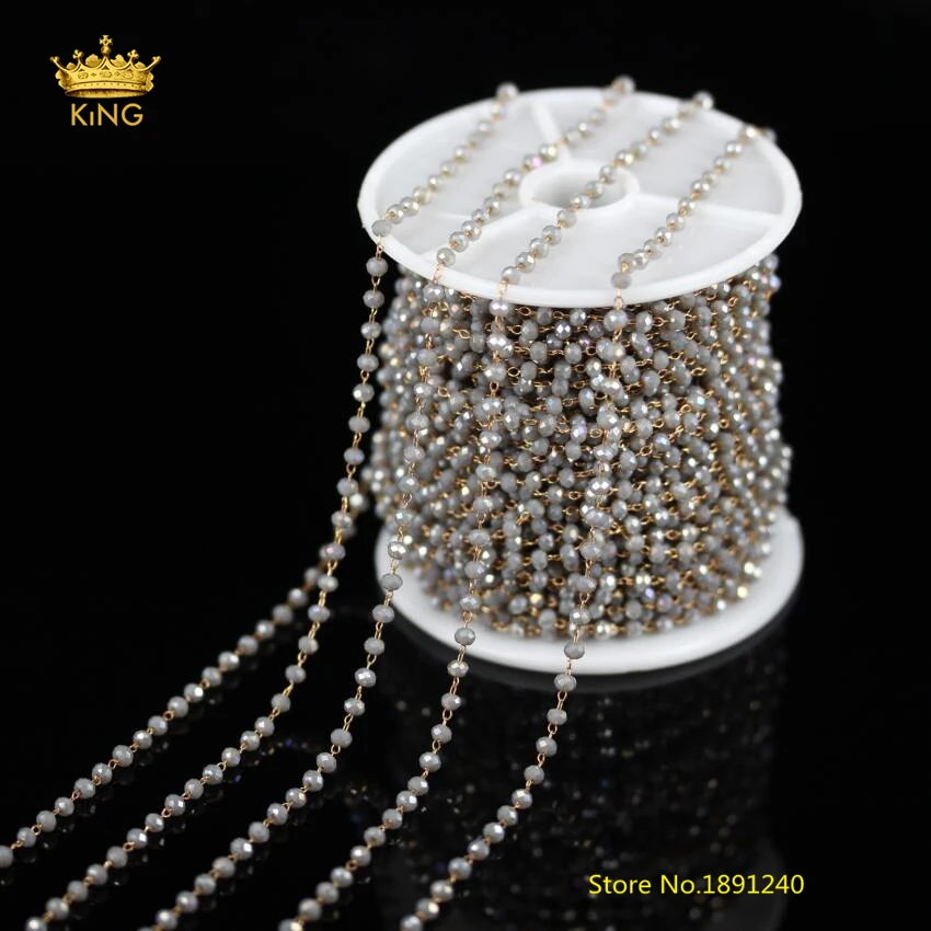 5 метров 2x3 мм маленькие стеклянные цепочки Rondelle серые AB титановые граненые