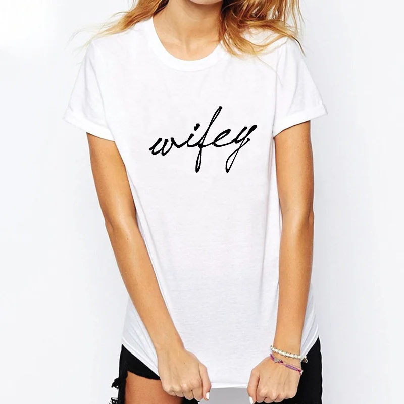 

Hubby Wifey Letter Print Funny T-shirt Black White Gray Green Blue Pink Yellow Purple Sky Blue Red Casual T-Shirt Slim Tops