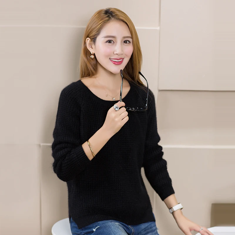 2019 NEW Autumn And Winter Women's Round Neck Cashmere Sweater Pullover Split Female Wild Knitted Sweaters Fashion Wool | Женская