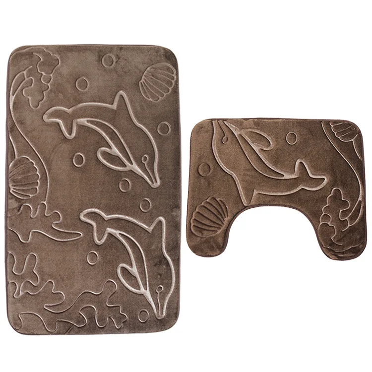 

Drop shipping Bath Mats dolphin pattern Anti Slip Bathroom Mat Set Coral Fleece Floor Washable Bathroom Toilet Rugs 2pcs/set
