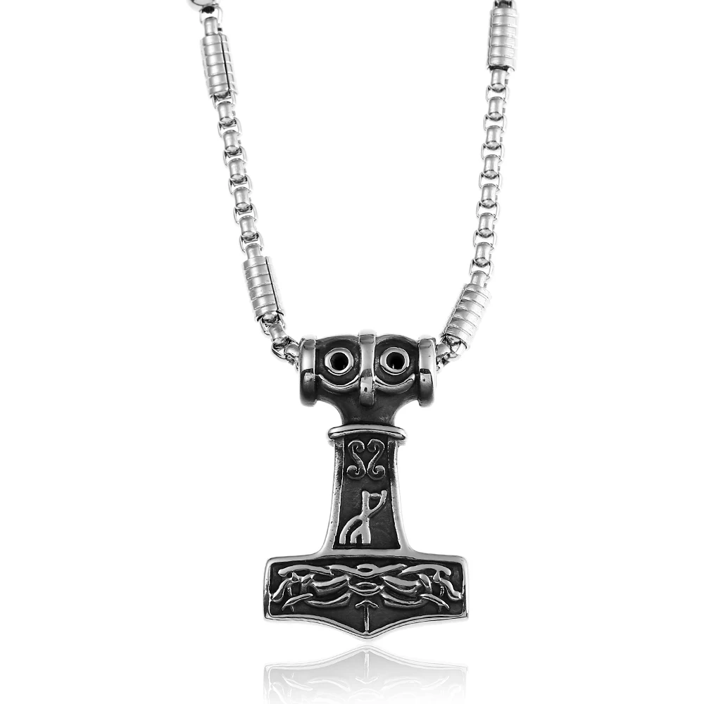 Молот Тора амулет викинга Mjolnir ожерелье из нержавеющей стали с черной цепочкой