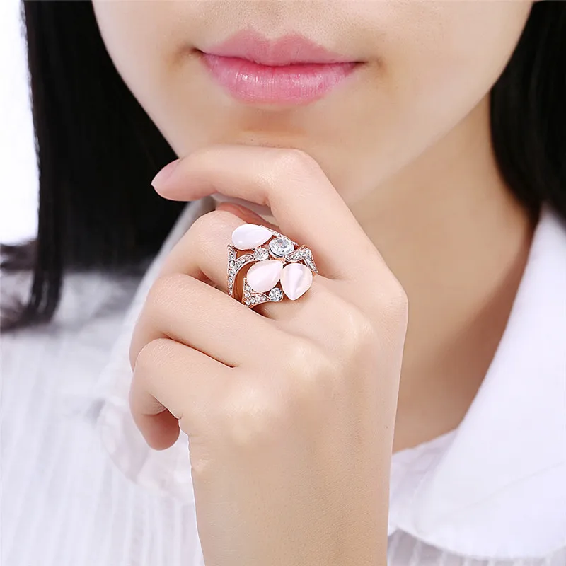 Модные роскошные розового золота кольцо женский 3 шт. полудрагоценные камни