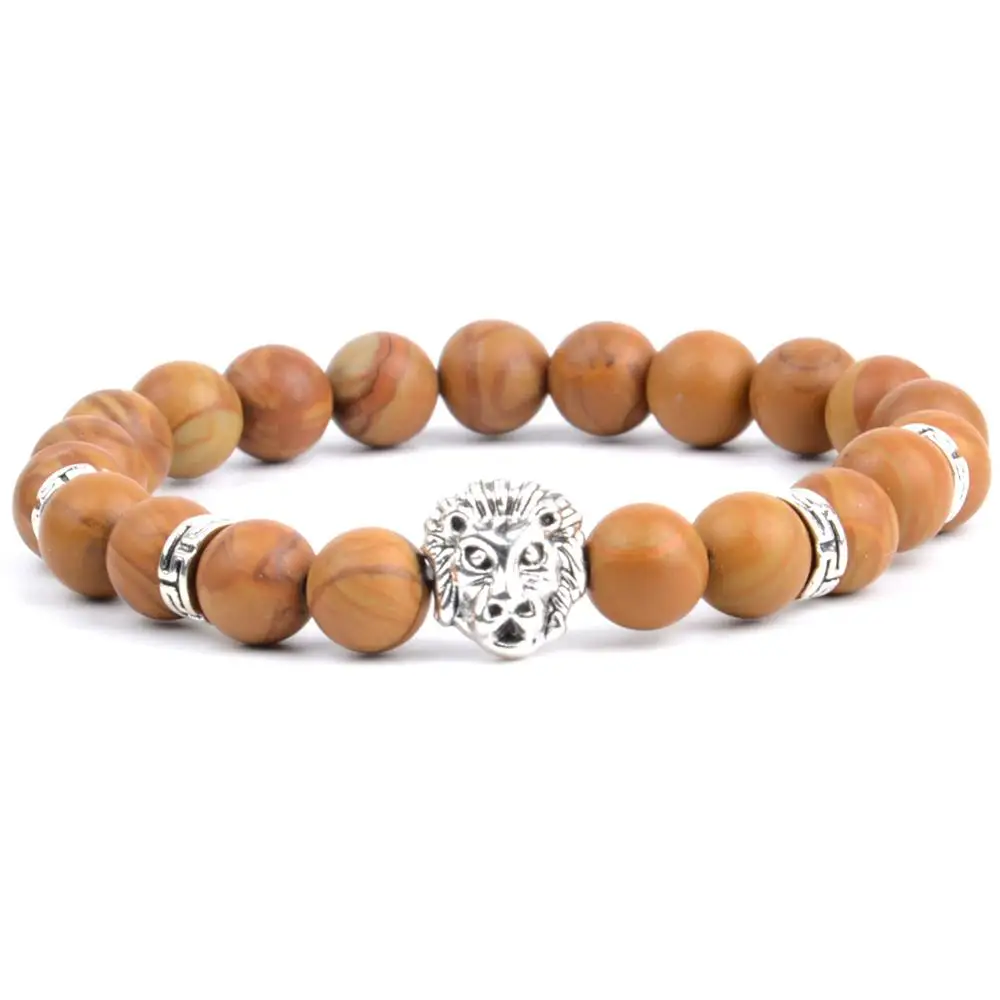 wood jasper Серебряный цвет Шарм-браслет со львом натуральный камень Лабрадорит бусины браслеты для женщин ювелирные изделия мужские аксессуары Pulseira - Окраска металла: wood jasper