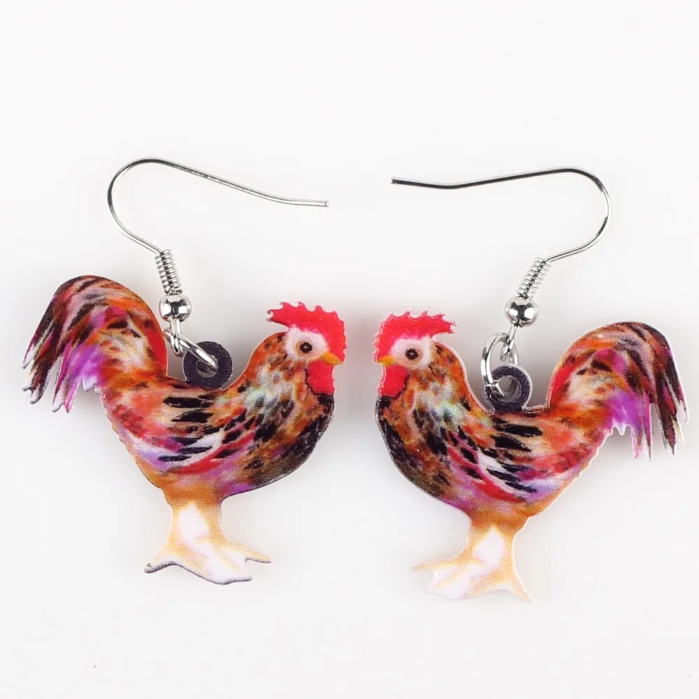 Bonsny Drop Chicken Earrings Acrylic Pattern Long Danlge Brand Charm Animal New 2016 Fashion Jewelry For Women | Украшения и