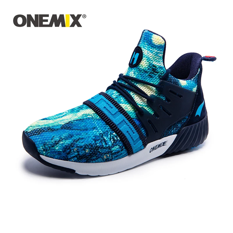 ONEMIX Original 2021 Men's High Shoes Breathable Boy Sport Slip-On Sneakers Athletic Boots Increasing Height Print Sports Shoes