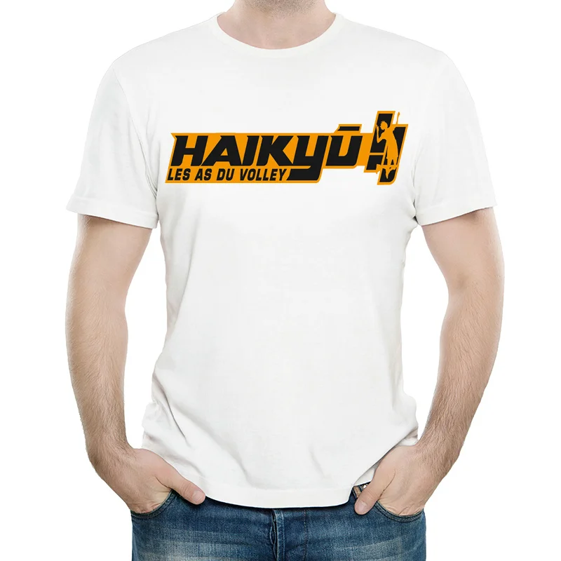 Haikyuu футболка белого цвета Мужская мода с коротким рукавом аниме Shoyo Hinata Топы