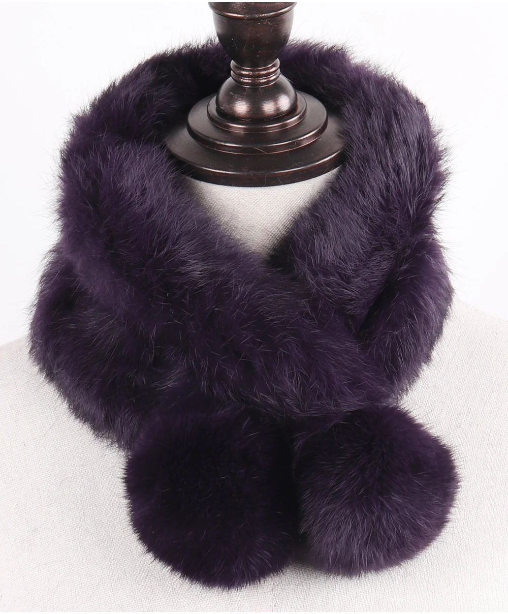 New Lady Real Natural Rabbit Fur Scarf Women Winter Fashion Knitted Rabbit Fur Muffler Natural Soft Warm Real Rabbit Fur Scarves