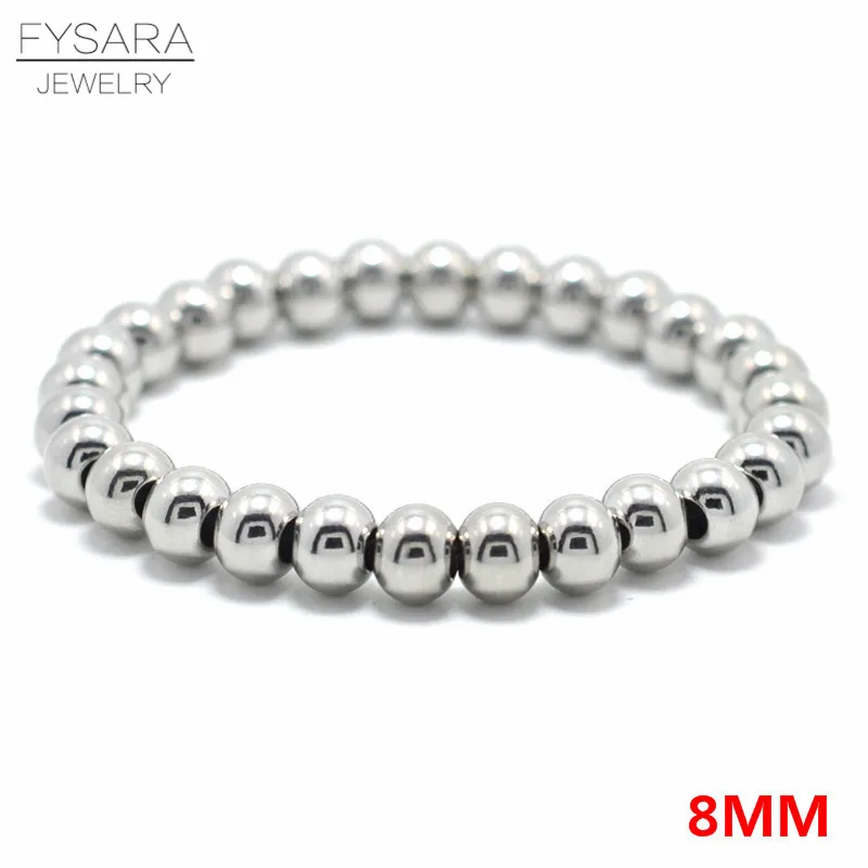 FYSARA 6/8 мм Нержавеющая сталь золото Цвет бисером Браслеты& браслеты для Для женщин Для мужчин ювелирные изделия байкер браслет велосипед бисера растягивающийся браслет - Окраска металла: 8mm steel