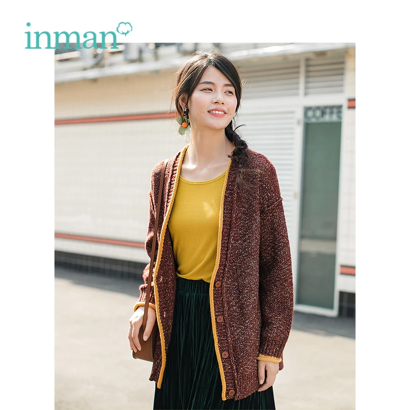 INMAN Winter Loose Style Off Shoulder Long Sleeve All Matched Cardigan Sweater |
