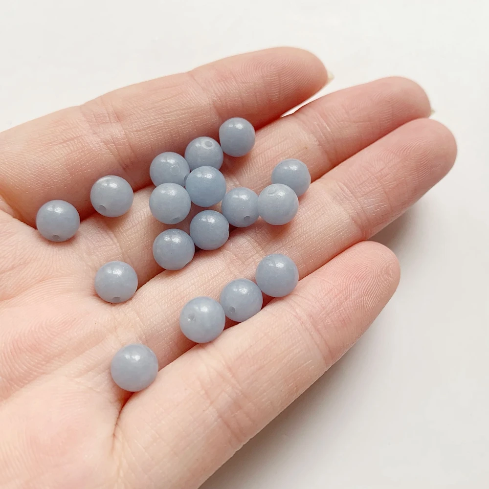 Natural Angelite Stone Beads 6mm Genuine Round Loose Ball Angel Blue Crystal Stones for DIY Jewelry 10pcs | Украшения и
