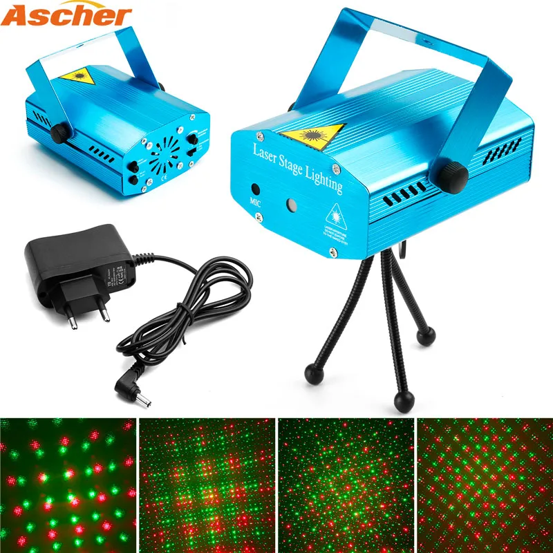 Ascher мини светодио дный светодиодный лазерный диско свет проектор рождественские