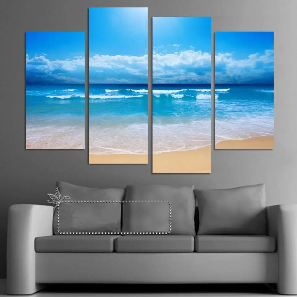 

Fashion beach prints picture home decoration picture print paintings Beautiful canvas art cheap chinese painting 4 pcs/set