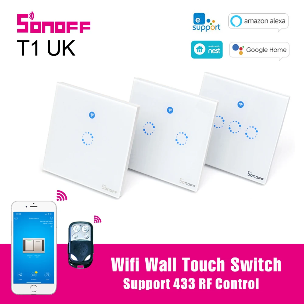 Умный настенный сенсорный выключатель Sonoff T1 Великобритания Wi Fi 1 2 3 клавиши