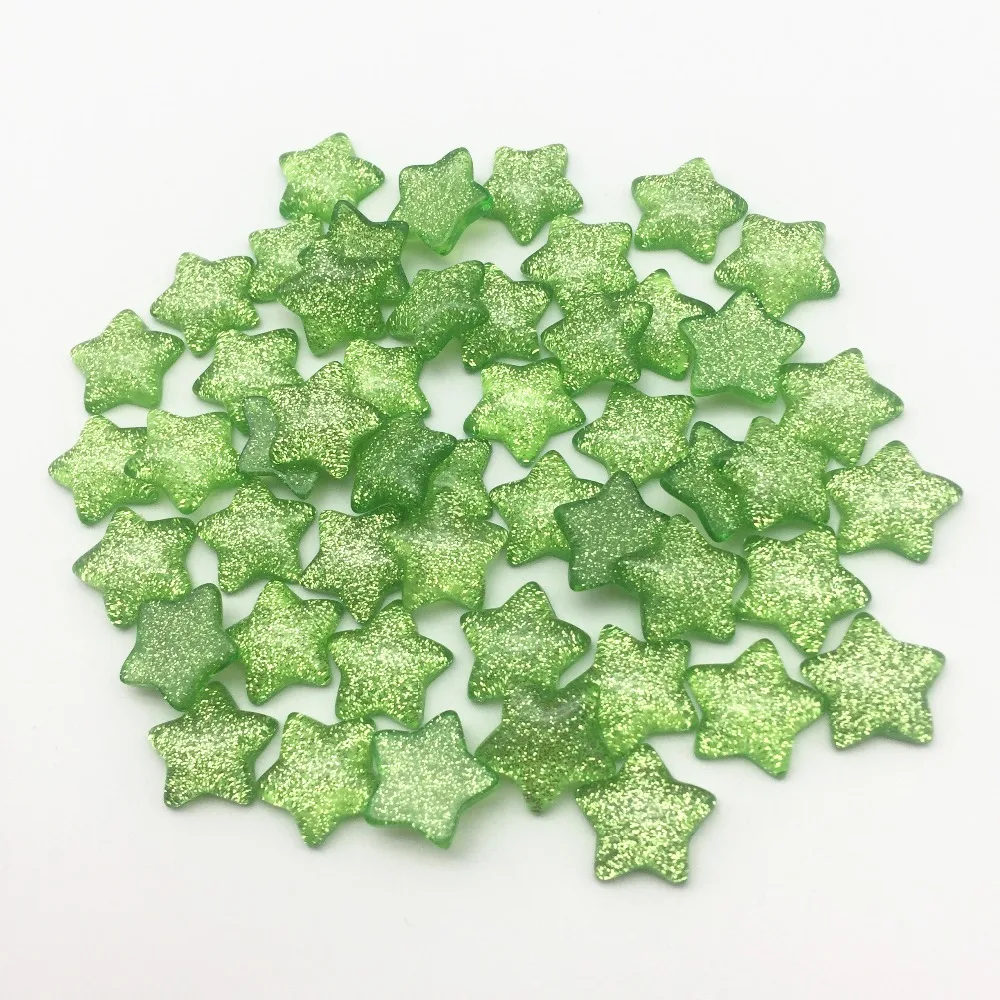 

50pcs 16mm Green Glitter Sparkle Star Resin Flatbacks Cabochons Scrapbooking Embellishments Cardmaking