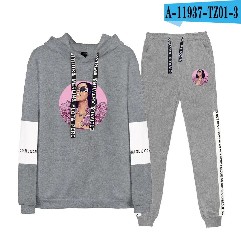 Cardi B Толстовки Кофты комплект из двух предметов для женщин Harajuku осенняя одежда для комплект из 2 предметов топ+ брюки уличная подходящая пуловеро - Цвет: Розовый