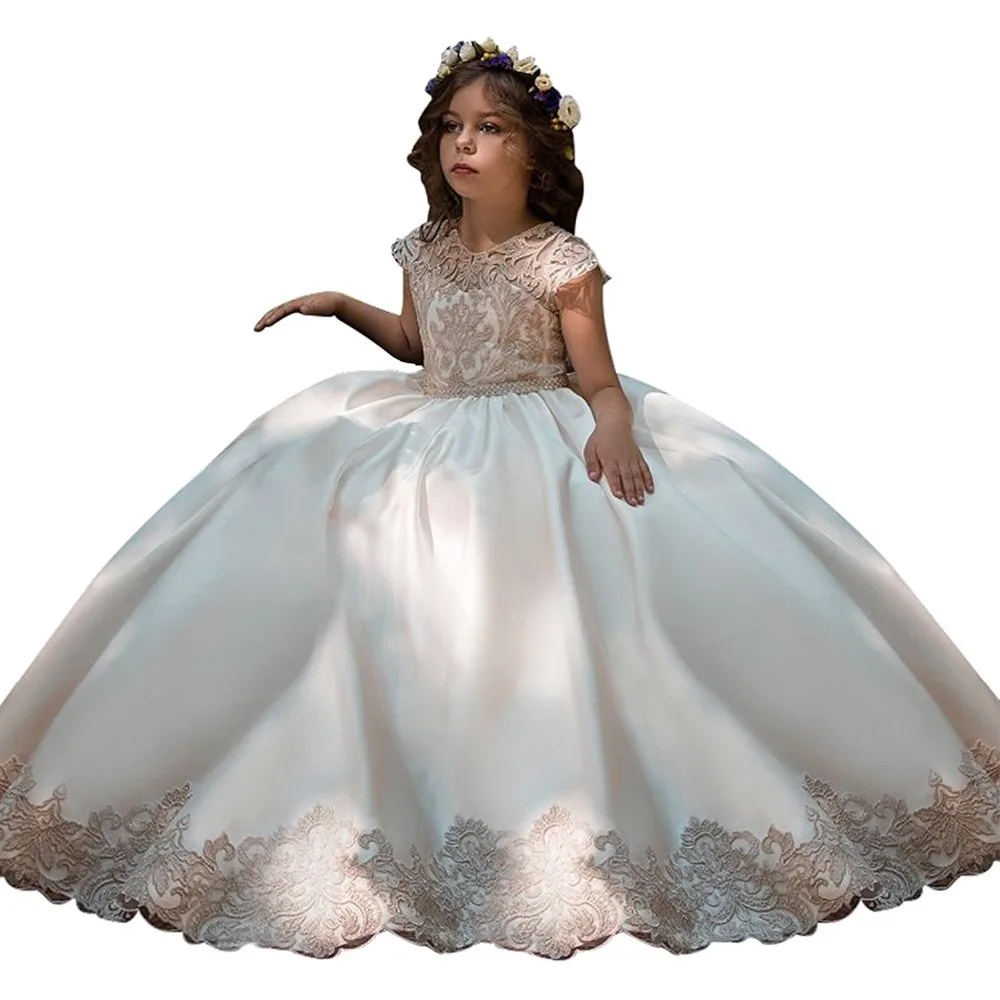 champagne fancy flower girls dresses infantil para menina pink kids ball gowns long little first communion 2018 | Детская одежда и