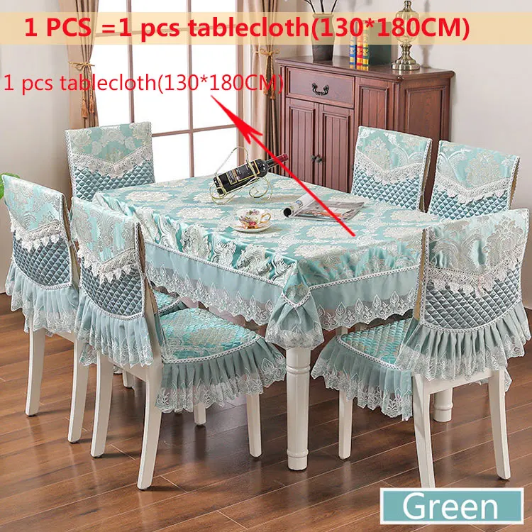 Green1pcs-130x180cm Европейский кружевной пылезащитный комплект скатертей с вышивкой для банкета, прямоугольной формы, для украшения дома, для обеденного стола, чехол на спинку стула, подушка для сиденья - Цвет: Green1pcs-130x180cm