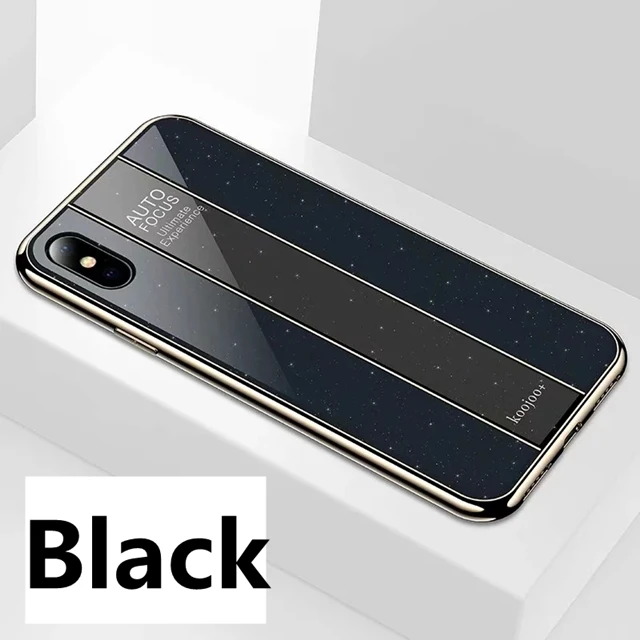 Модный чехол из закаленного стекла для Apple iPhone, чехол для 6, 6S Plus, 7, 8 Plus, бампер с покрытием+ чехол с логотипом для iPhone X, XR, XS, MAX - Цвет: Black