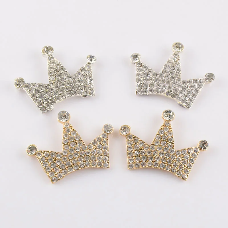 10 шт./лот 45 мм Блестящий Золотой сплав Корона Стразы Кнопка Принцесса Тиара