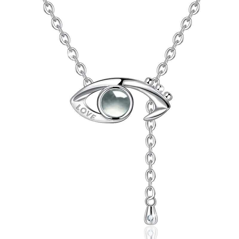 Angel Caller 925 Sterling Silver 100 Languages I Love You Necklace Projective Sparkly Pendant Romantic Love Memory Jewelry Gift - Цвет камня: 003-BJ