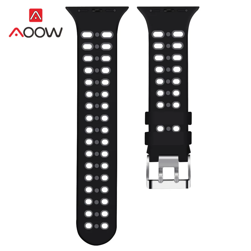 Black grey Силиконовый спортивный ремешок для часов Apple Watch 4 40 мм 44 мм 38 мм 42 мм с пряжкой дышащий браслет с отверстиями ремешок для iwatch 1 2 3 - Цвет ремешка: Black grey