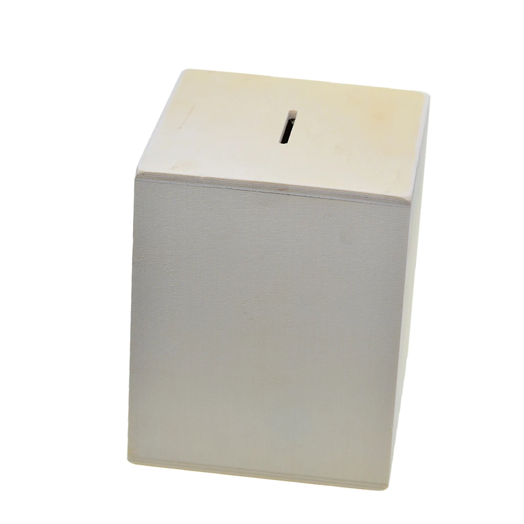 DIY Cuboid необработанные деревянные монетные банки коробка для экономии денег