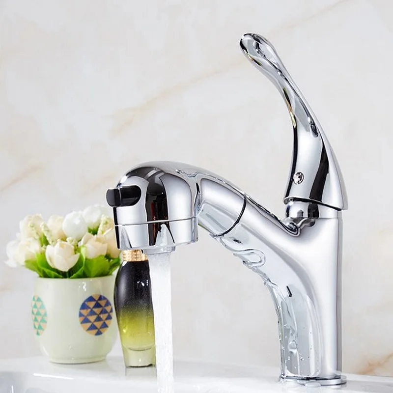 

Pull Out Bathroom Basin Faucet Single Handle Hot and Cold Water Sink Mixer Tap