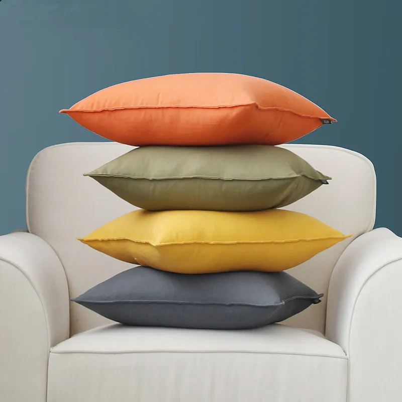 Однотонная хлопковая льняная наволочка простой современный квадратный большой