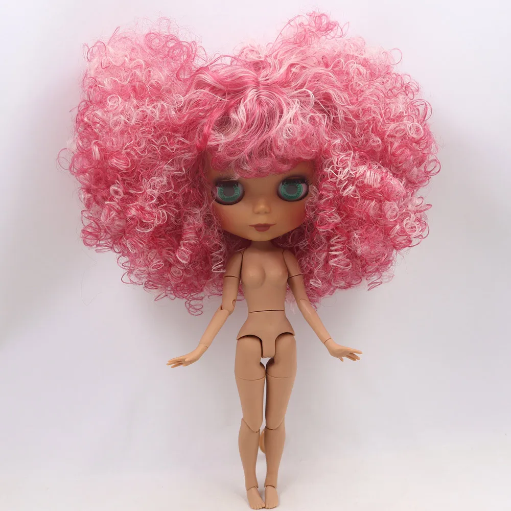 Ледяной обнаженный Blyth Кукла № QE155/2352 розовый микс красный афро волосы с челкой сустава тела черная кожа матовое лицо 1/6 BJD