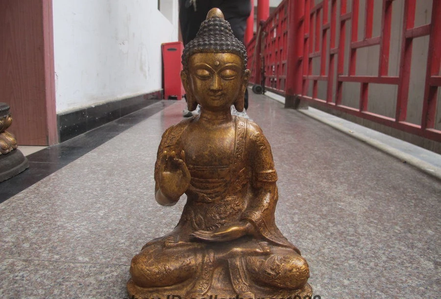 

15 Tibet Tibetan Temple joss Dragon Sakyamuni Buddha Bronze Tathagata Statue