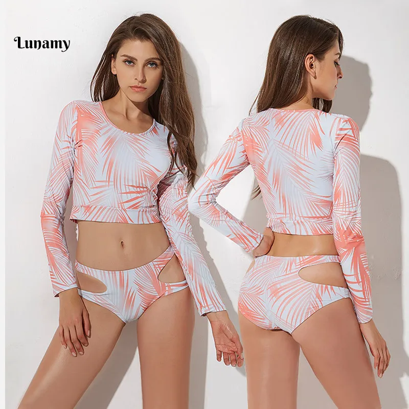Lunamy S 2XL сексуальный купальный костюм с высокой талией длинным рукавом женский из