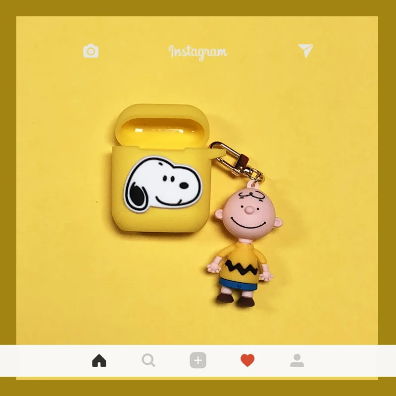 yellow Милый мультяшный брелок для ключей с Шарли коричневой собакой, силиконовый защитный чехол для наушников для Airpods 1, 2, аксессуары, чехол, сумка, коробка - Цвет: yellow