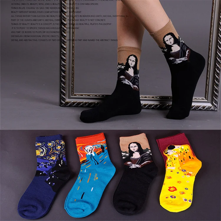 1 пара носков унисекс. Носки с репродукциями известных картин.|calcetines mujer|socks