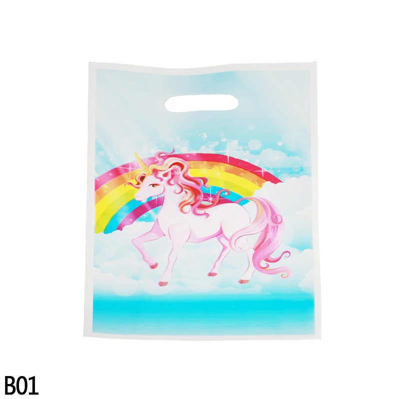 b01 10 шт. 17*25 см подарок с Unicorn мешок пластиковые конфеты мешок Радуга Единорог вечерние украшения Дети День рождения принадлежности для девочек - Цвет: b01